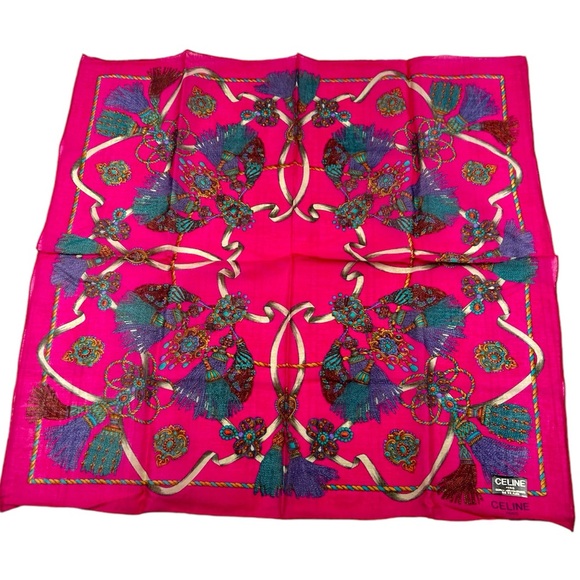 Celine Paris Pink Blue Gold Multi Color Scarf Handkerchief - Picture 1 of 7